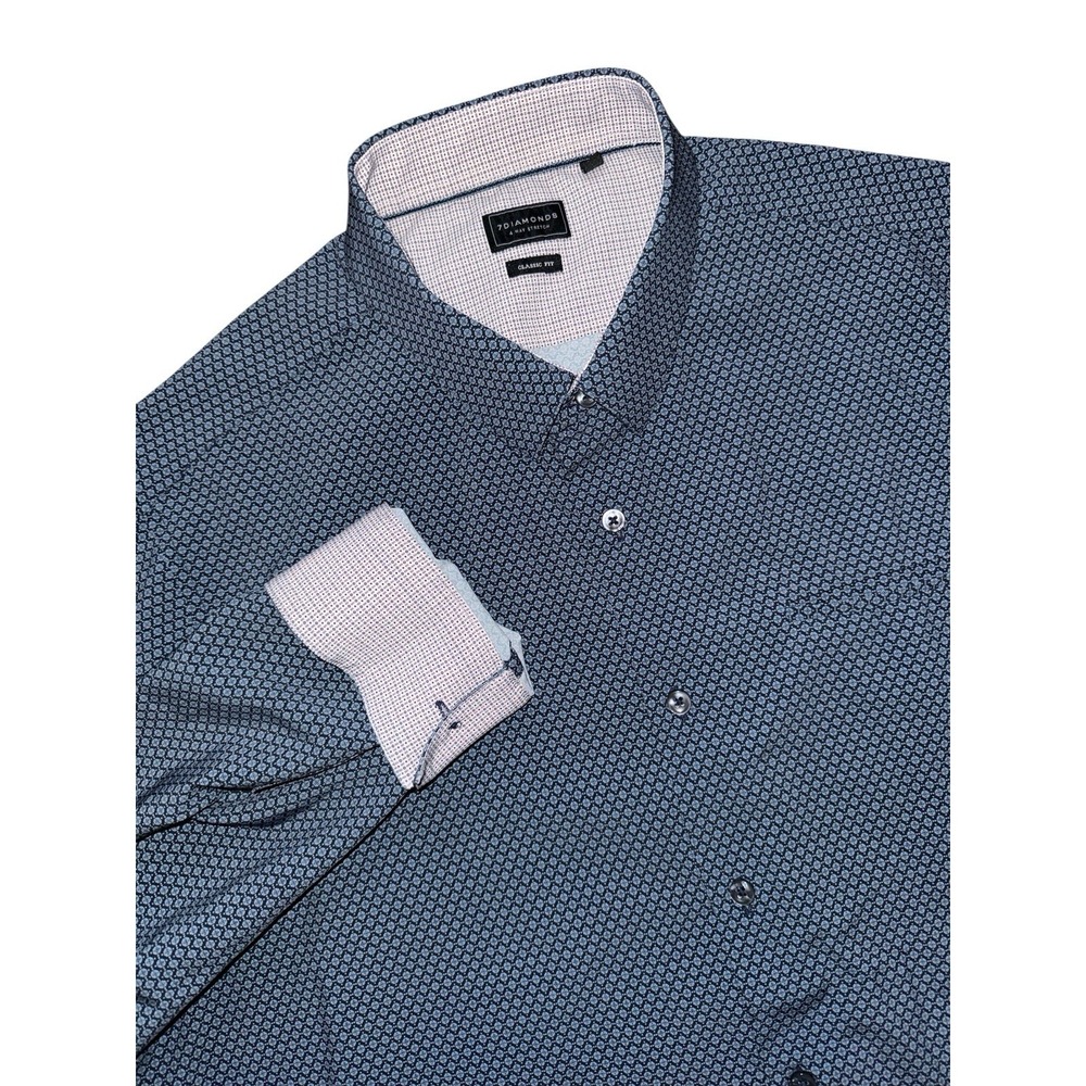 7 Diamonds Classic Fit Shirt Mens XL Blue 4-Way Stretch Long Sleeve Button Up